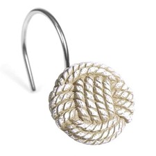 Boho Nautical Shower Curtain Hooks: Farmhouse Rope Knot Shower Off-white