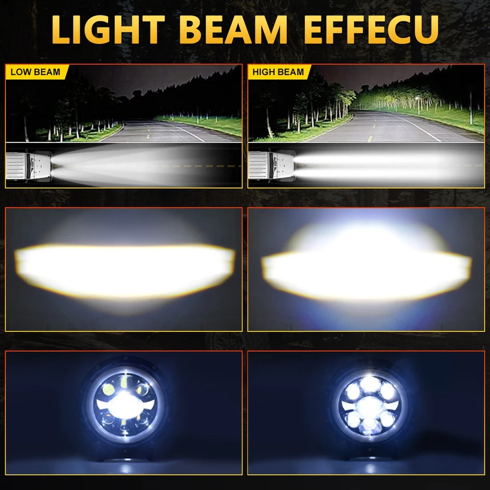 For Chevrolet K10 1975-1978 1979 1980 7" LED Headlight White & Amber Light 2PCS - Image 4 of 4