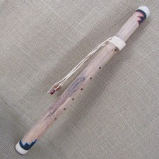 Unique Native American Wooden Flute  6 Hole  Hand Crafted  Carvings, Leather