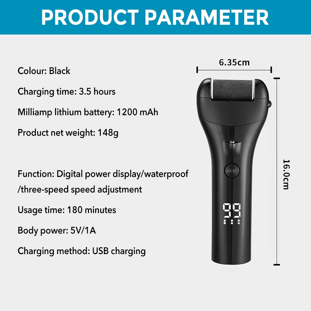 Electric Foot File Rechargeable Callus Hard Skin Remover Feet Pedicure 3 Speeds