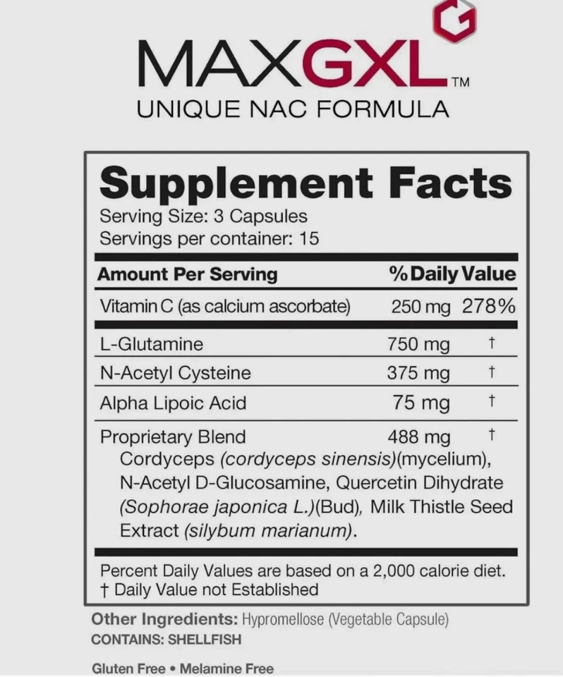 Max International Max GXL Unique NAC Formula 180 Vegetable Capsules, 60 Servings - Image 2 of 4