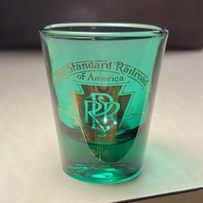 PRR Pennsylvania Railroad Shot Glass Green Gl...