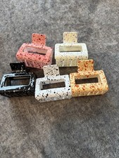 Speckled Rectangle Plastic Claw Clips Set of 5 Multicolor Womens Hair