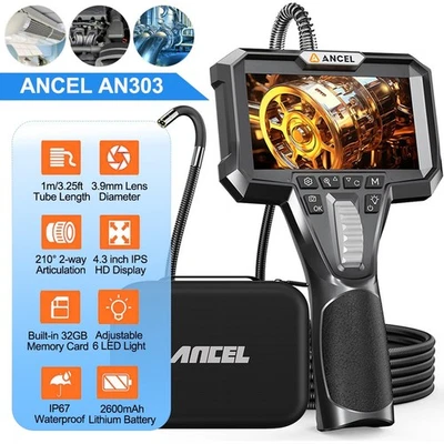 ANCEL 2-Way 210° Endoskopkamera Mit 3.9mm Lens Inspektionskamera 1080P Display
