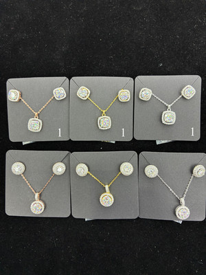 925 Silver Moissanite Round Shape Jewelry Set Pendant Earrings Ring Gift