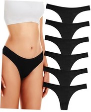 Women's Breathable Cotton Thong Panties Pack of 6 Medium Black-6pk