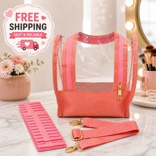 Pink Stand Up Makeup Brush and Cosmetics Storage Bag with Detachable Dividers an