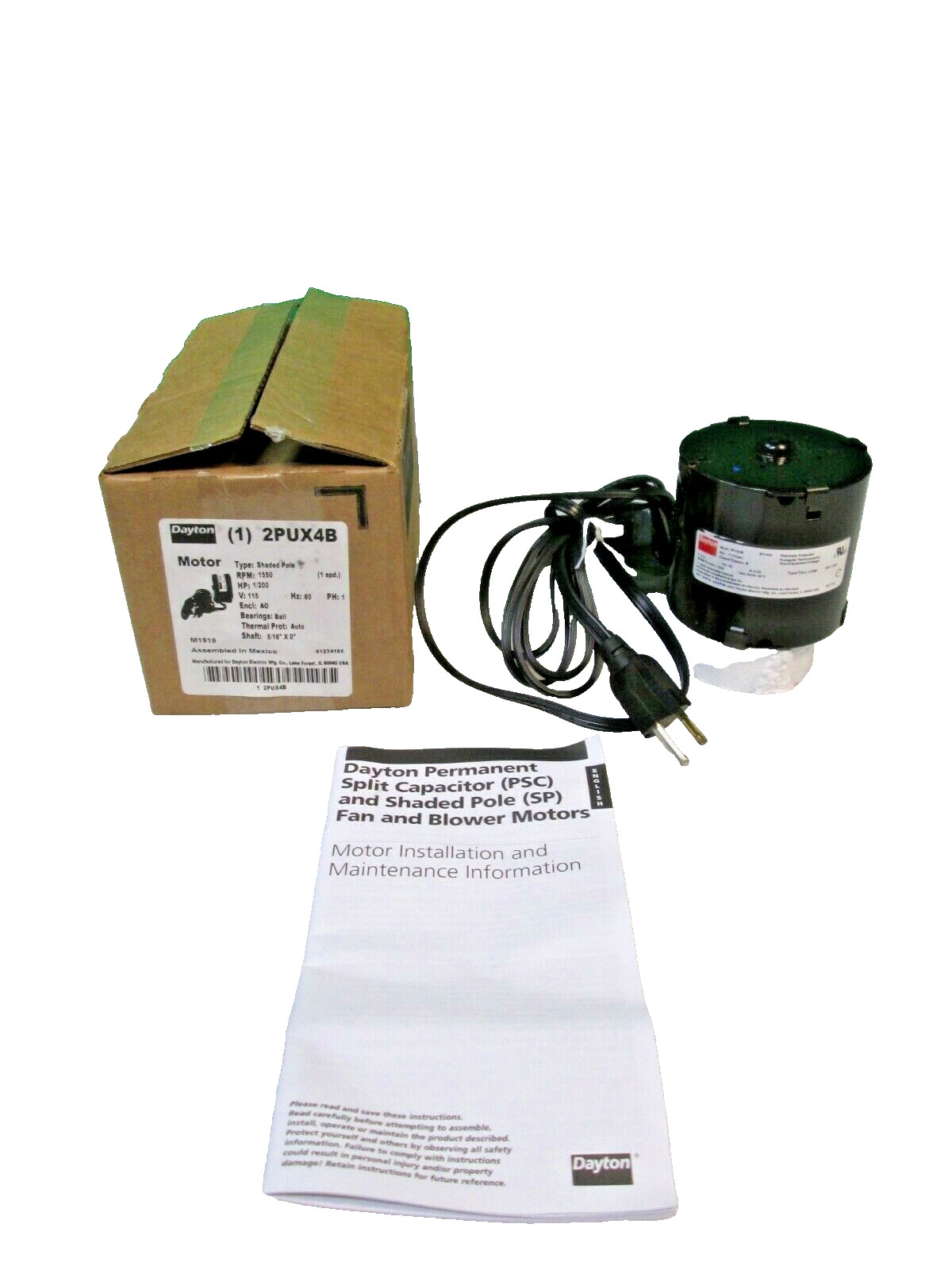 Dayton 71732461M Vibrator Motor, 1/200 Hp, 1550 Rpm, 115V, Velocity 1.33 in/sec