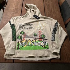 Homme + Femme Hoodie Mens Medium Beige Oakland Hollywood NY Graphic Pullover