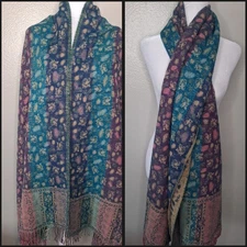 Pashmina Paisley Floral Pink Purple Shawl Wrap Scarf Shawl 27”x78” Fringe Boho 
