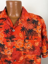 Vintage 90s Hawaiian Shirt Men Large Floral Geometric Beach Palms Surf Polyester