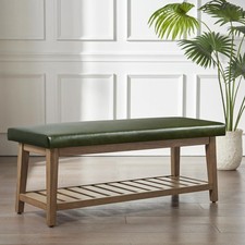 Entryway Shoe Bench with Cushion Upholstered Solid Wood Shelf