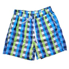 Kanu Surf Men's Swim Trunk - Blue Green Checkered Size M 3 pockets