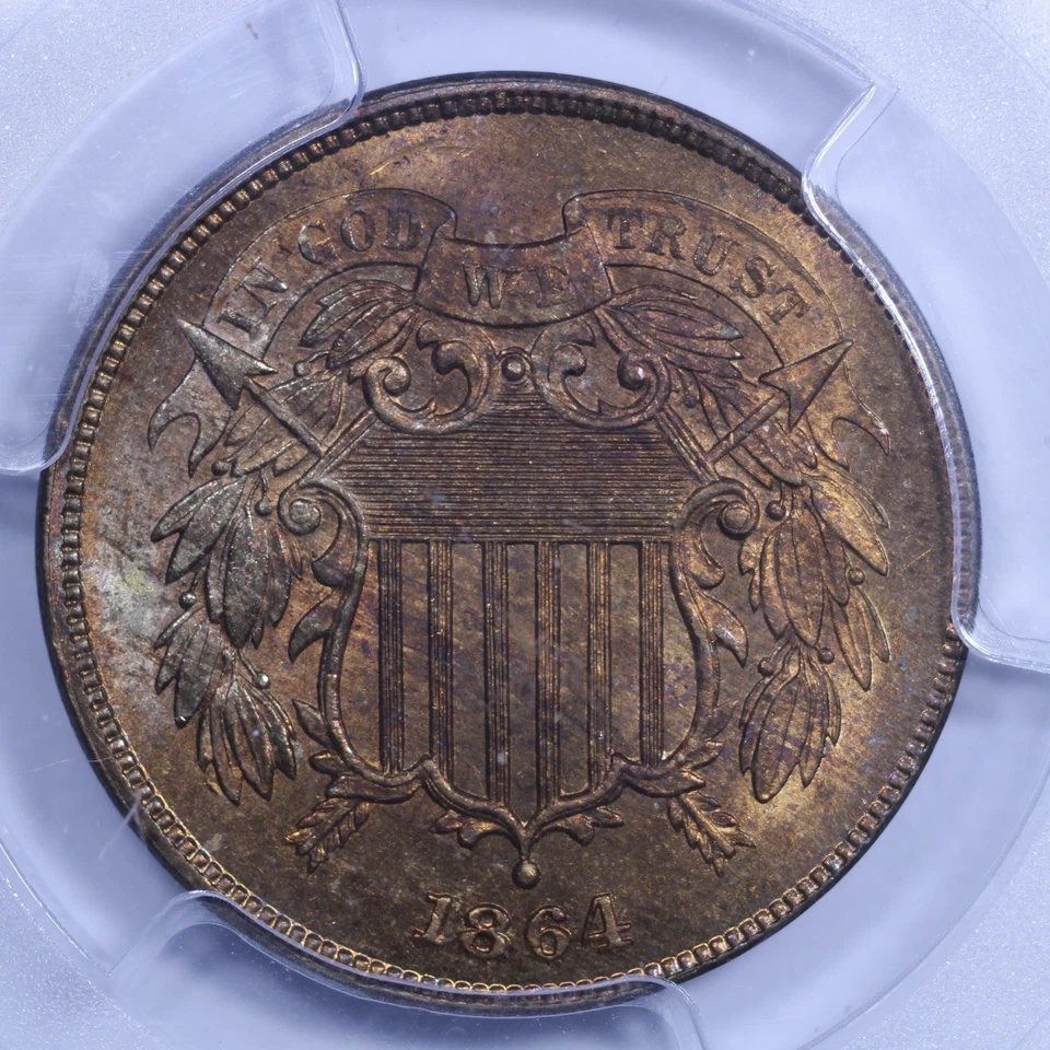 1864 Two Cent Piece (Large Motto) - 2c PCGS MS64 RB CAC ✅ - Red Brown - Image 3 of 4