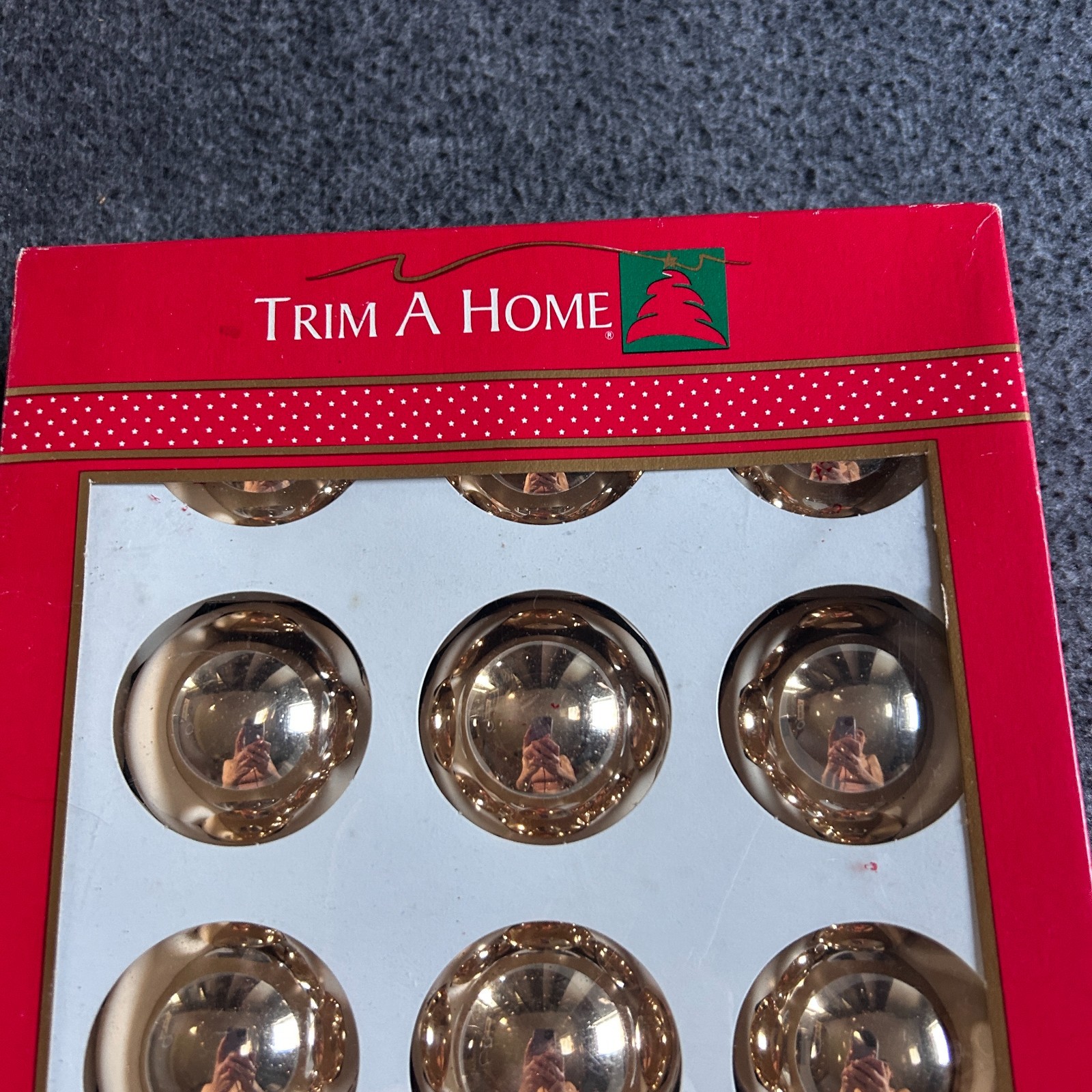 VTG Rauch Box of 15 Gold Ball Glass Bulb Christmas Ornaments Made in USA Kmart