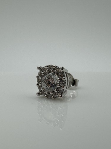 925 Sterling Silver Mens 8mm Single Diamond Stud Earring New Princess Cut - Picture 2 of 6