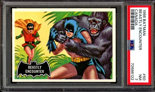 1966 Topps Batman Black Bat #50 Beastly Encounter — PSA 7