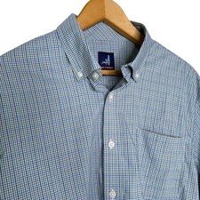 Johnnie-O Performance Shirt Mens Large Blue White Check Button Down Stretch