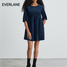 Everlane The Corduroy Mini Dress with pockets M Oversized Boxy Puff Sleeve Teal