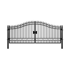 16x8 FT Galvanized Steel Dual Swing Driveway Gate with Posts Powder Coated