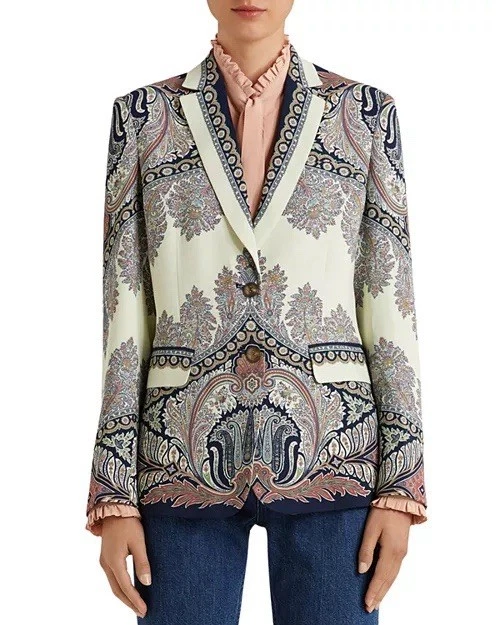 Blazer ETRO Elba IT 46 US 10 Azul Beige Paisley Estampado Floral Foto 2 de 4