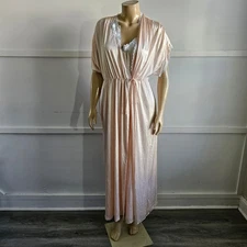 Vanity Fair Pink Nightgown Robe Set Lace Trim Satin Lingerie Sleepwear Size L