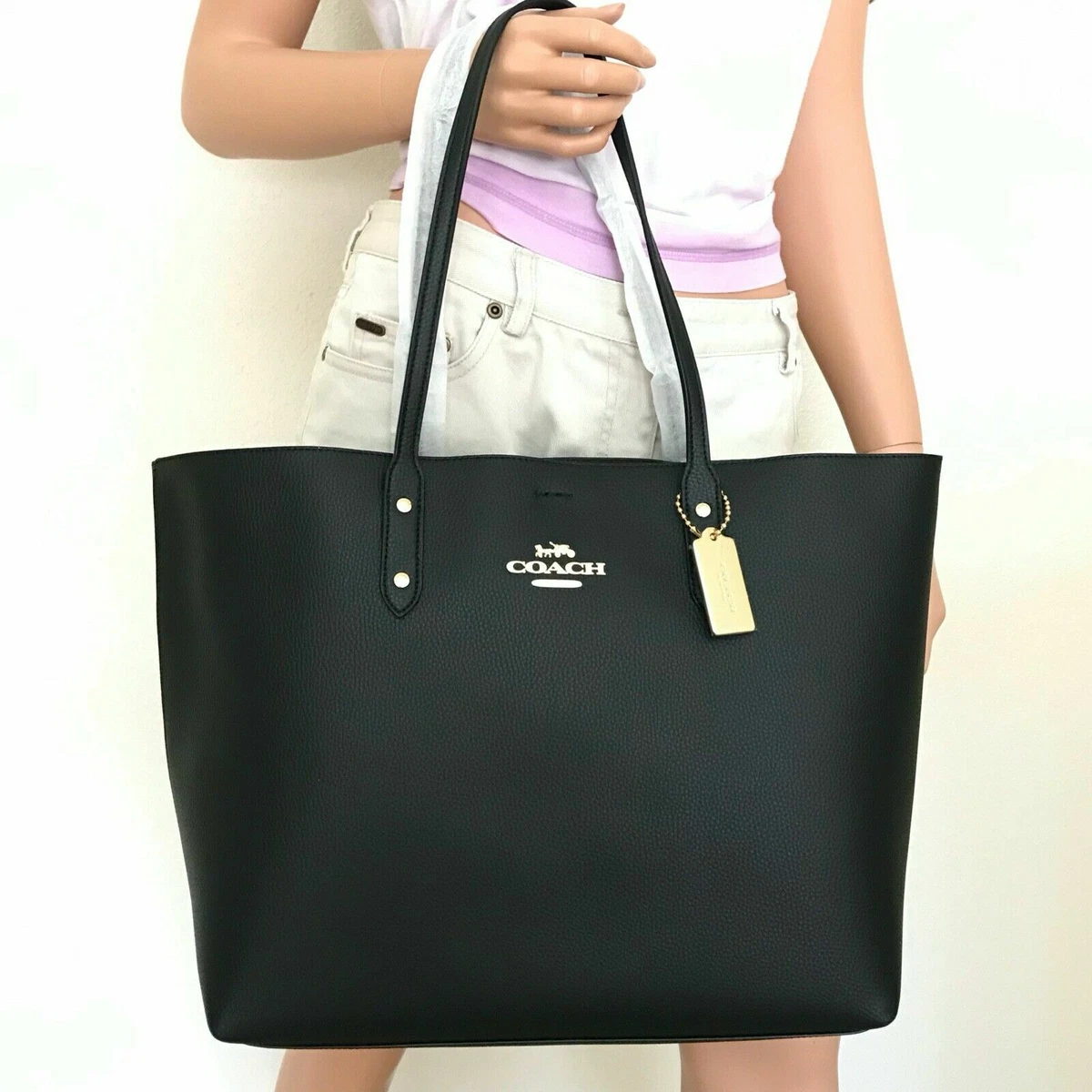 coach black leather tote bag