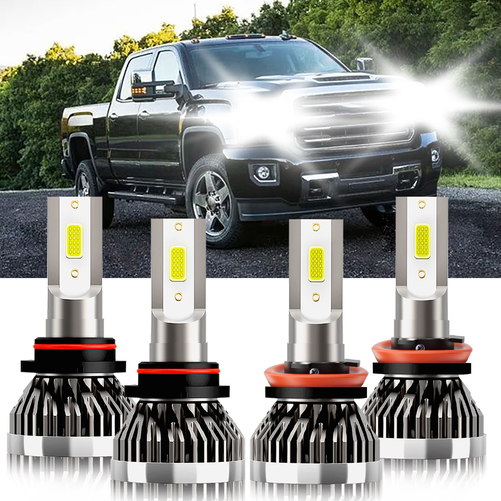 For GMC Sierra 2500 HD 2007-2014 9005 H11 LED Headlight Bulbs Kit High Low Beam
