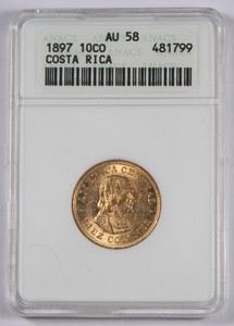 Costa Rica 1897 10 Colones 7 78 Gram Gold Coin Old Anacs Au58 Image Is Loading Costa Rica 1897 10 Colones 7 78 Gram