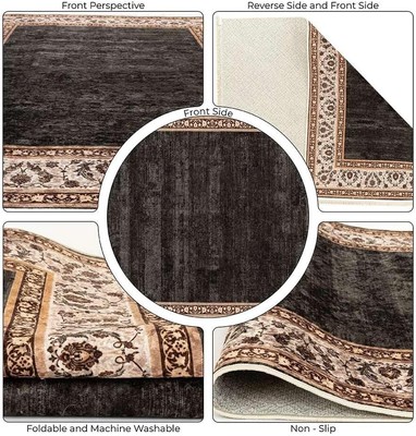 Ultra-Thin (0.25 in) Green Beige Washable Non-Slip Round Area Rugs for Kitchen