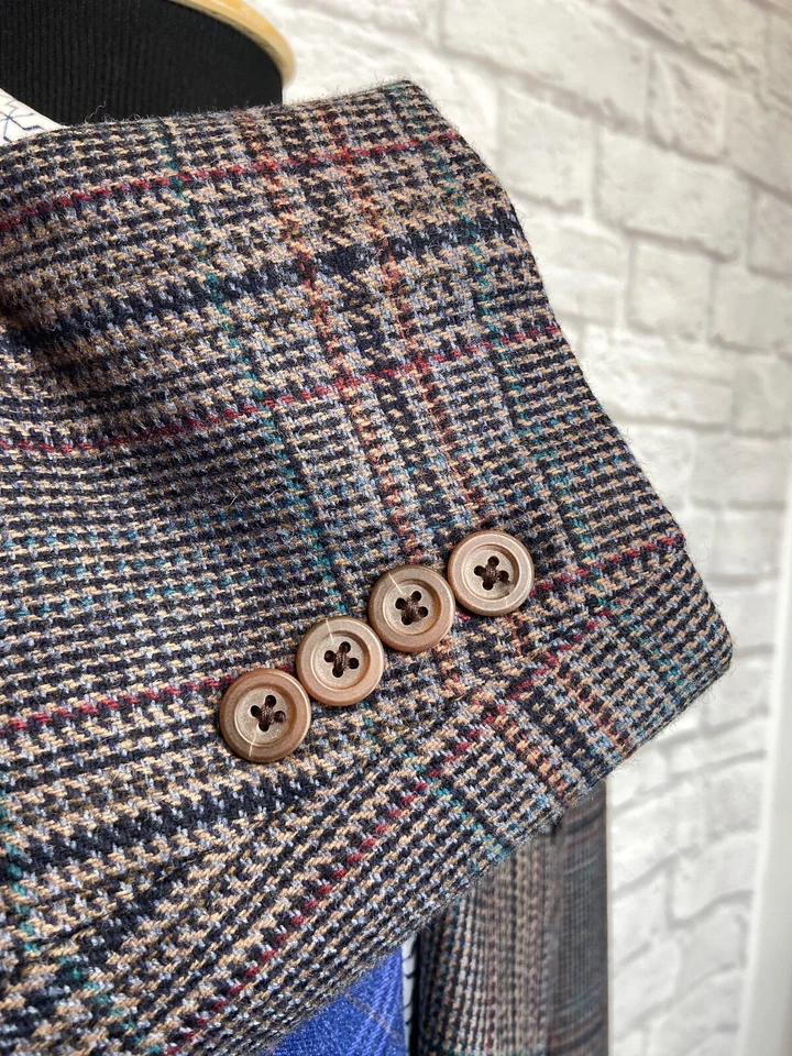 ABRIGO DEPORTIVO VINTAGE H. FREEMAN & SONS HOMBRE MARRÓN TWEED LANA CUADROS 40R Foto 3 de 4