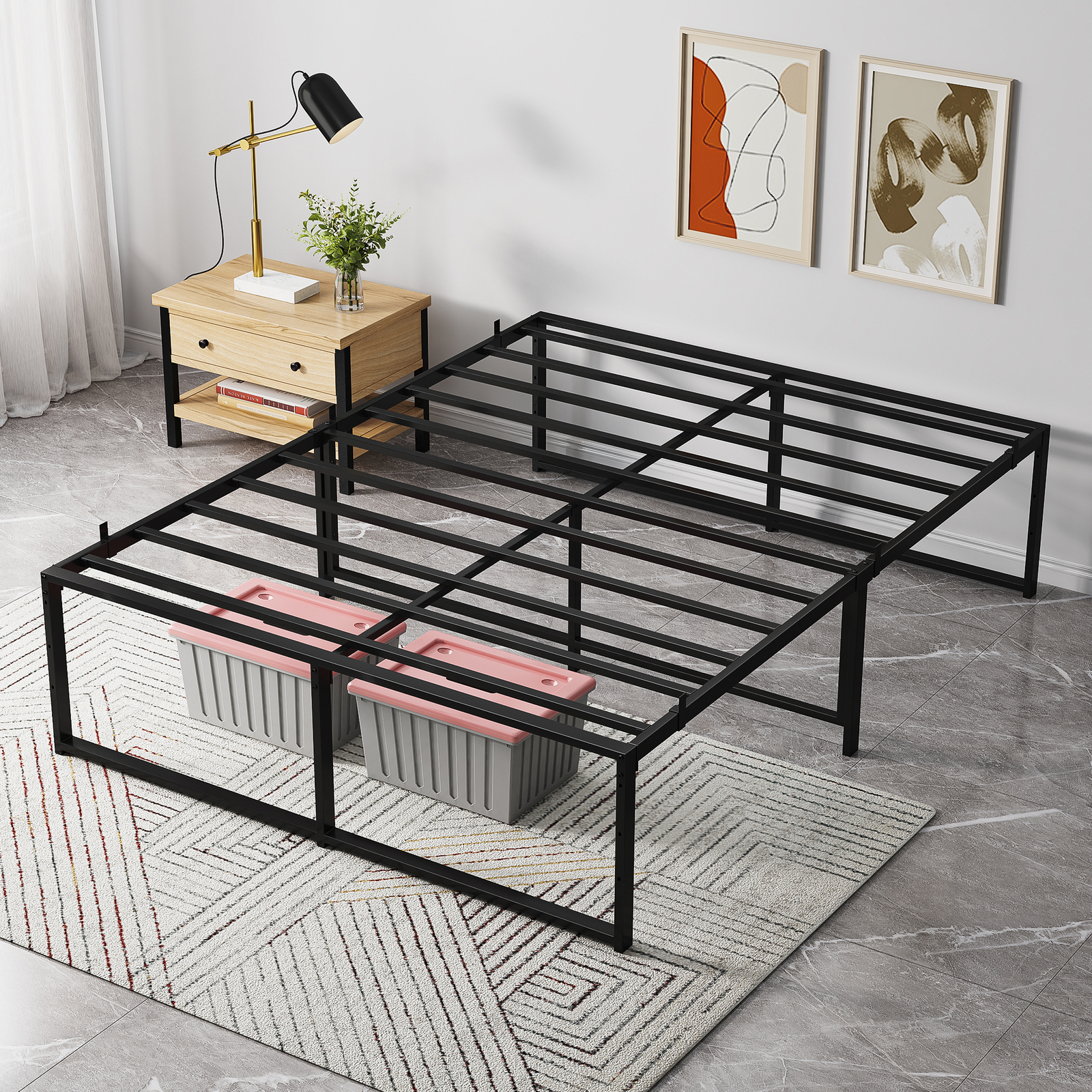 Bed Frame Platform, Ultra Sturdy Metal Full BedFrame With 3 In 1 Steel Support-image