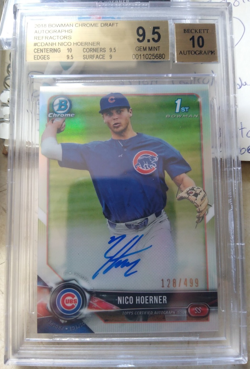 2018 Bowman Chrome Draft 1st  Refractor Nico Hoerner AUTO 128/499 BGS 9.5/10