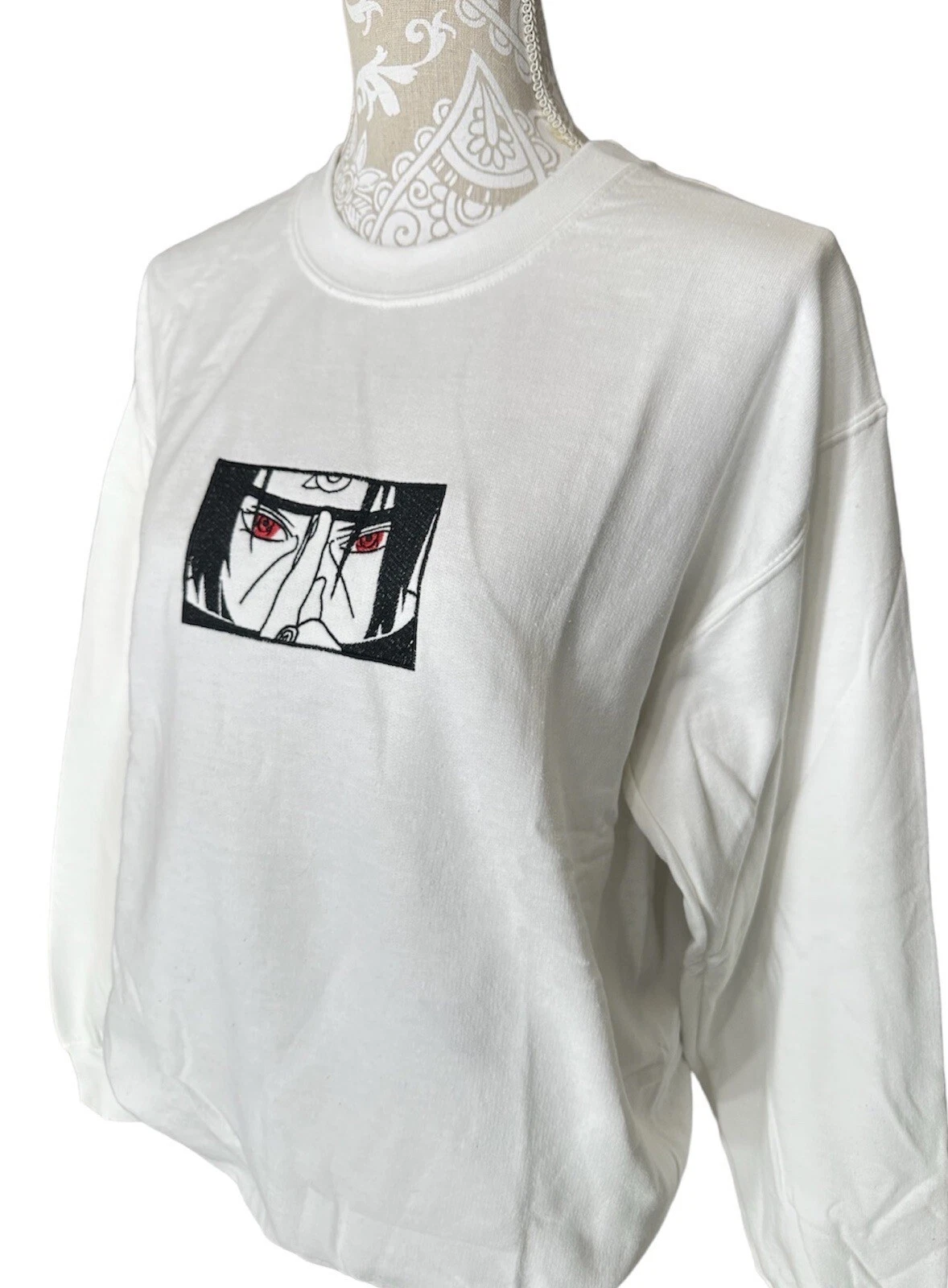 Itachi Anime Embroidered White Crewneck Sweatshirt NEW - Size Medium