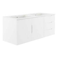Modway Vitality Modern Wood/Ceramic Double Sink Bathroom Vanity in White