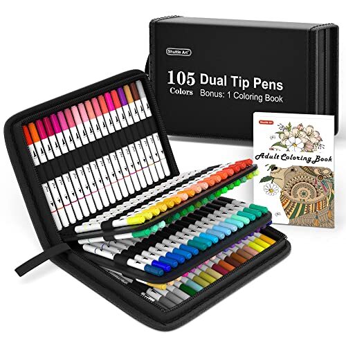 Dual Tip Brush Pens Art Markers 105 Colors Fine and Brush Dual Tip Markers Se...