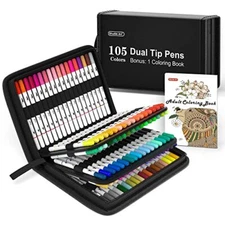 Dual Tip Brush Pens Art Markers 105 Colors Fine and Brush Dual Tip Markers Se...
