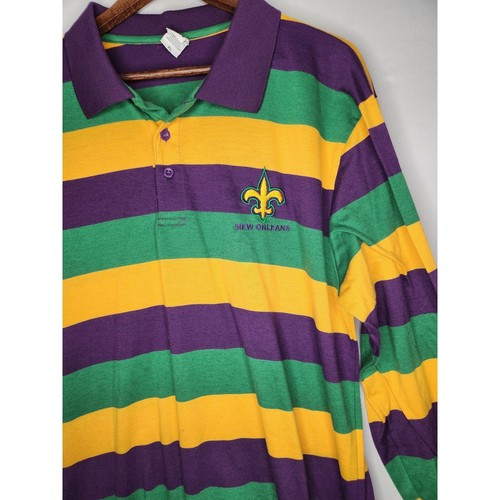 New Orleans Purple, Green and Gold Long Sleeve Men's Polo XL - Picture 4 of 7
