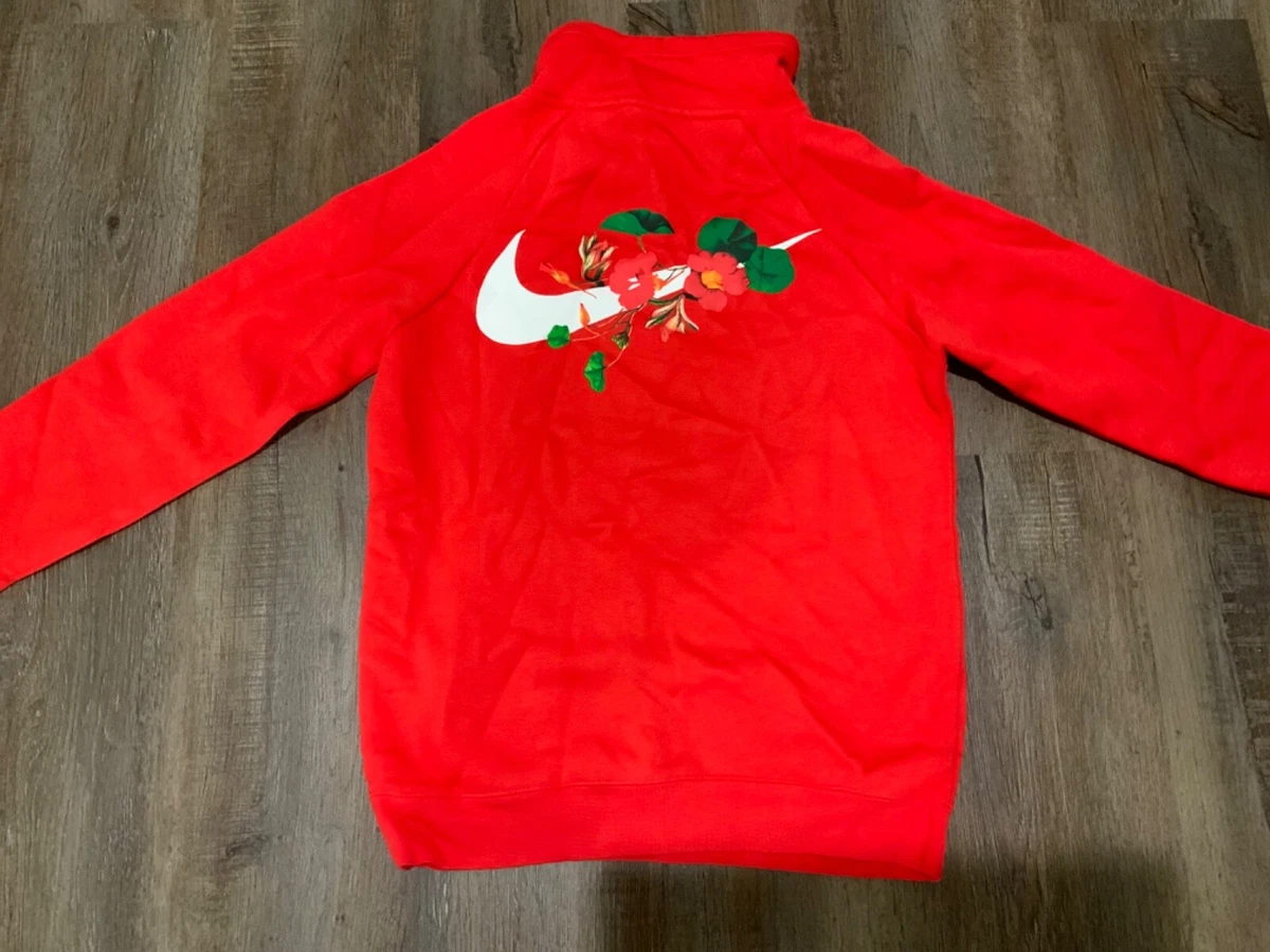 Women s Nike Sweatshirt Red Coral Graphic Floral Logo BQ8846 696 Size XS