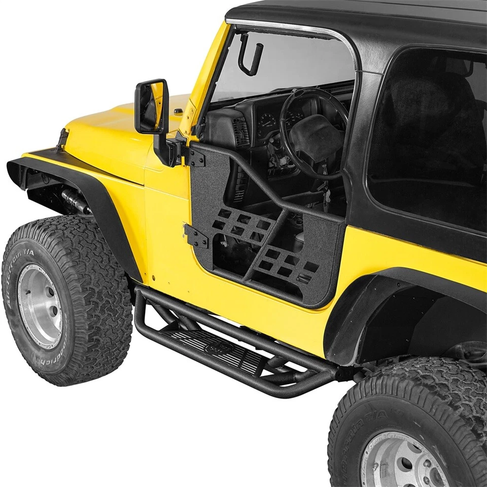 Par de peldaños laterales tubulares de acero negro Fit Jeep Wrangler TJ 1997-2006 Foto 4 de 4