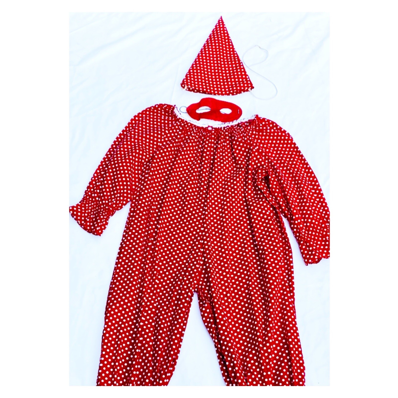 Vintage Halloween Costume Clown Suit Hat Mask Red Whi… Gem