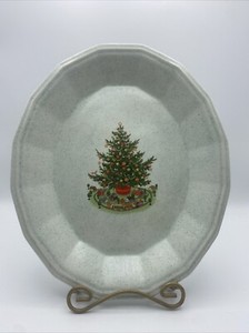 Christmas Serving Plate Platter Vintage Signed Chris 80 Tree Train 12 1/4