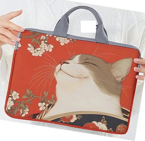 Laptop/Tablet Bag w Handle Red Happy Cat New. - Afbeelding 2 van 4