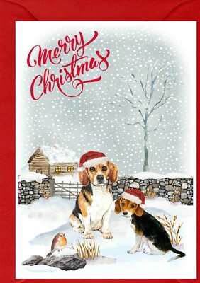 Weihnachtskarte Beagle Hund A6 (4'' x 6'') - innen leer - von Starprint 