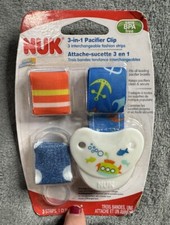 NUK 3 In 1 Pacifier Clip Infants Baby Child Fish Nautical Orange Poka Dot New