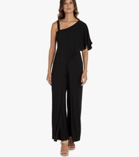 Flared Jumpsuit with Single Shoulder, Overlay, and Draped Sleeves Size 10