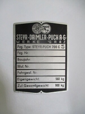 Nameplate sign Steyer Puch Haflinger 700 C 700C B-Stock