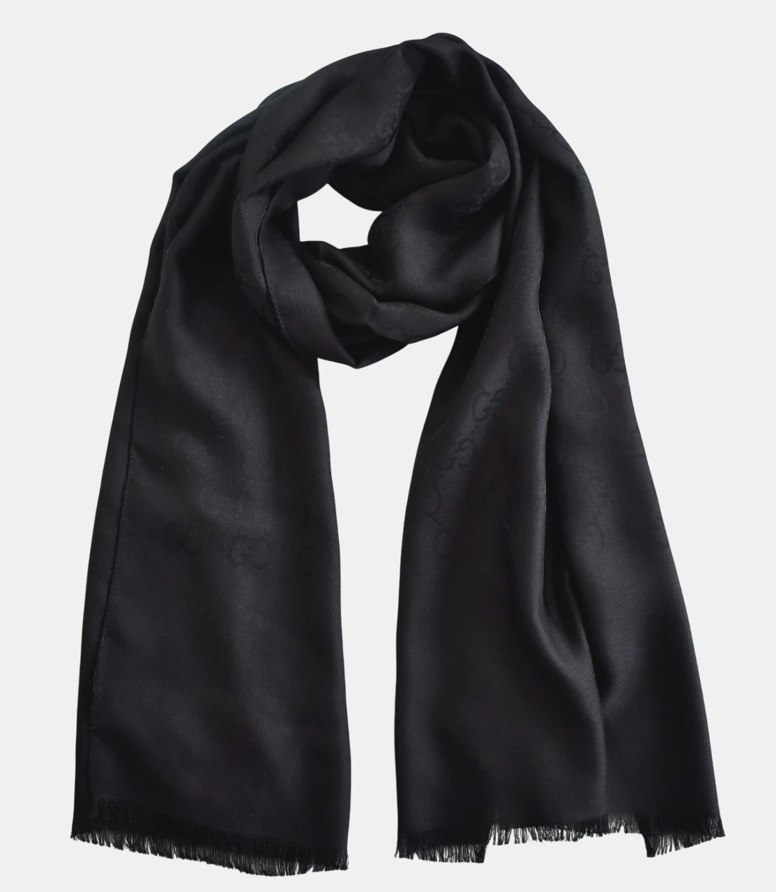 ?️Nouveau foulard long authentique GUCCI GG PATTERN laine noire unie soie pashmina