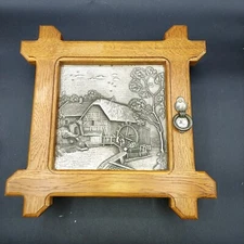 Vintage Wood Wall Mount Key Holder Cabinet Rack Hooks cottage farm pewter