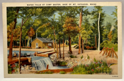 Water Falls At Camp Baxter, Base of Mt. Katahdin, Maine ME Vintage Postcard